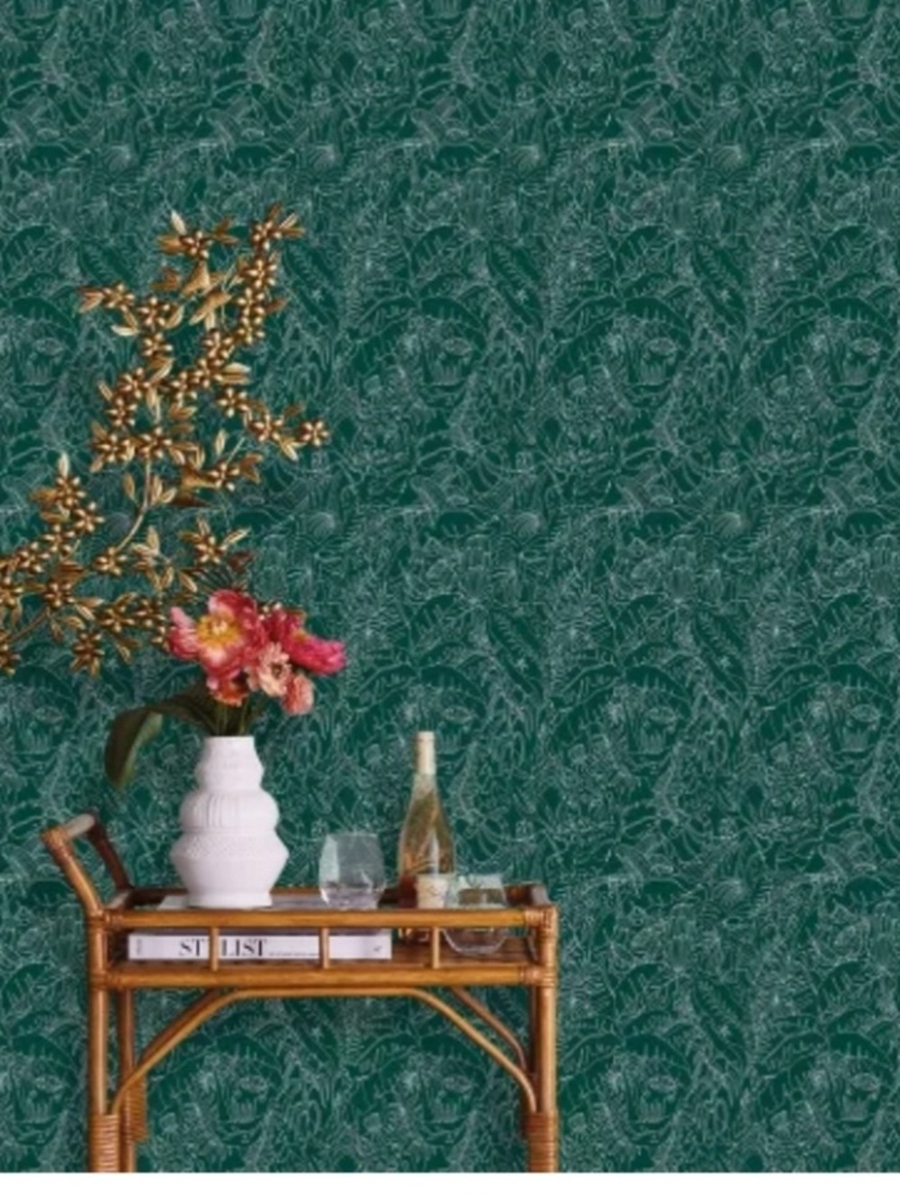 Opalhouse Emerald Green Jungle Animals Botanical Wallpaper with Gold Accents